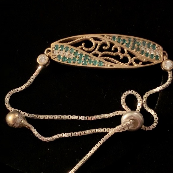 Emerald Or Ruby Topaz Antique Style Bracelet Adjustable Pull Tie - Picture 3 of 8